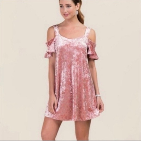 miami Dresses & Skirts - MIAMI Pink Mauve Rose Cold Shoulder Velvet A-line Dress Women’s‎ Size XS